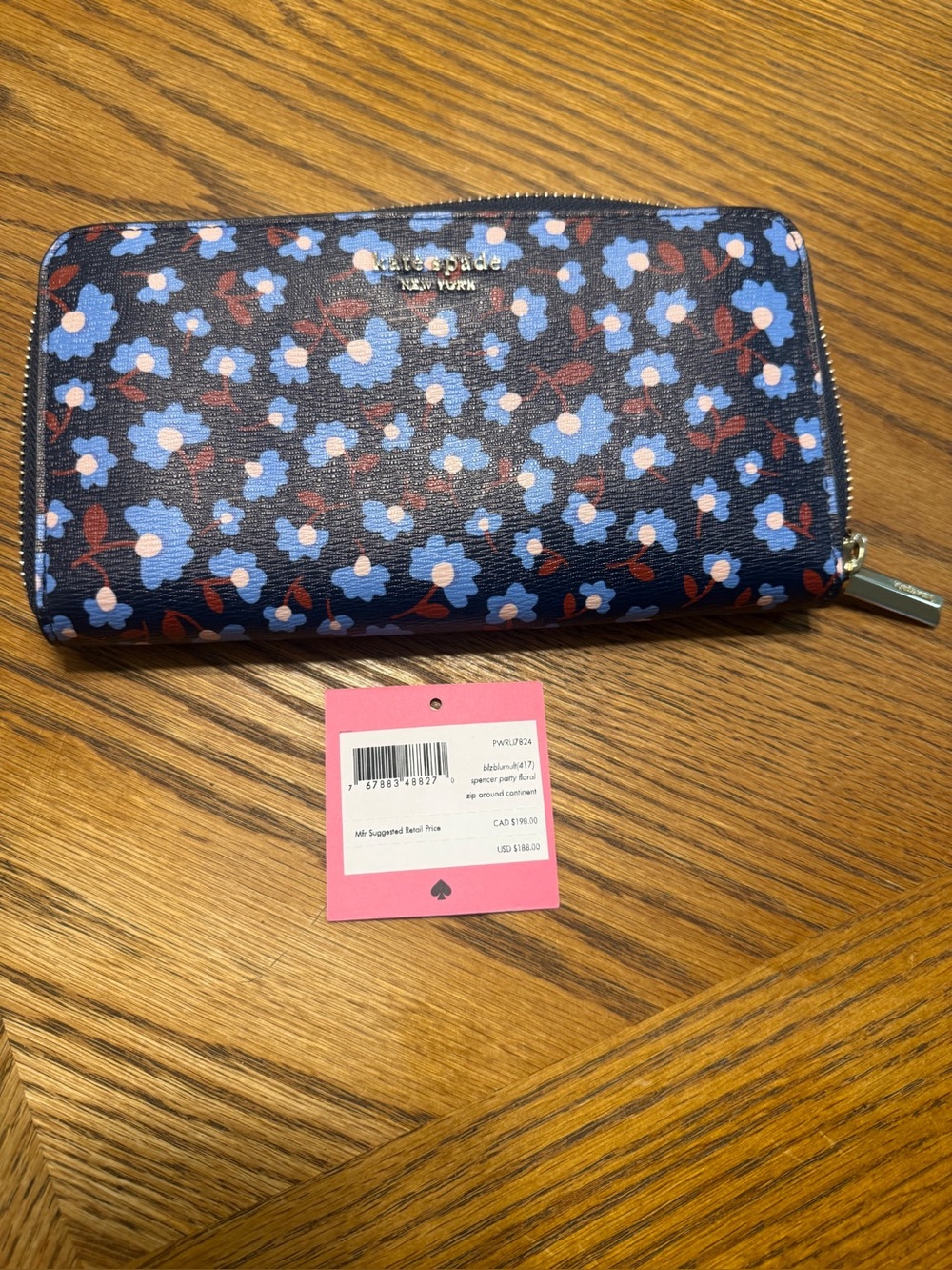Kate Spade PWRU2914 Navy Floral Zip Around Continental Wallet NWT